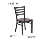 Flash Furniture HERCULES Series Black Ladder Back Metal Restaurant Chair - Walnut Wood Seat