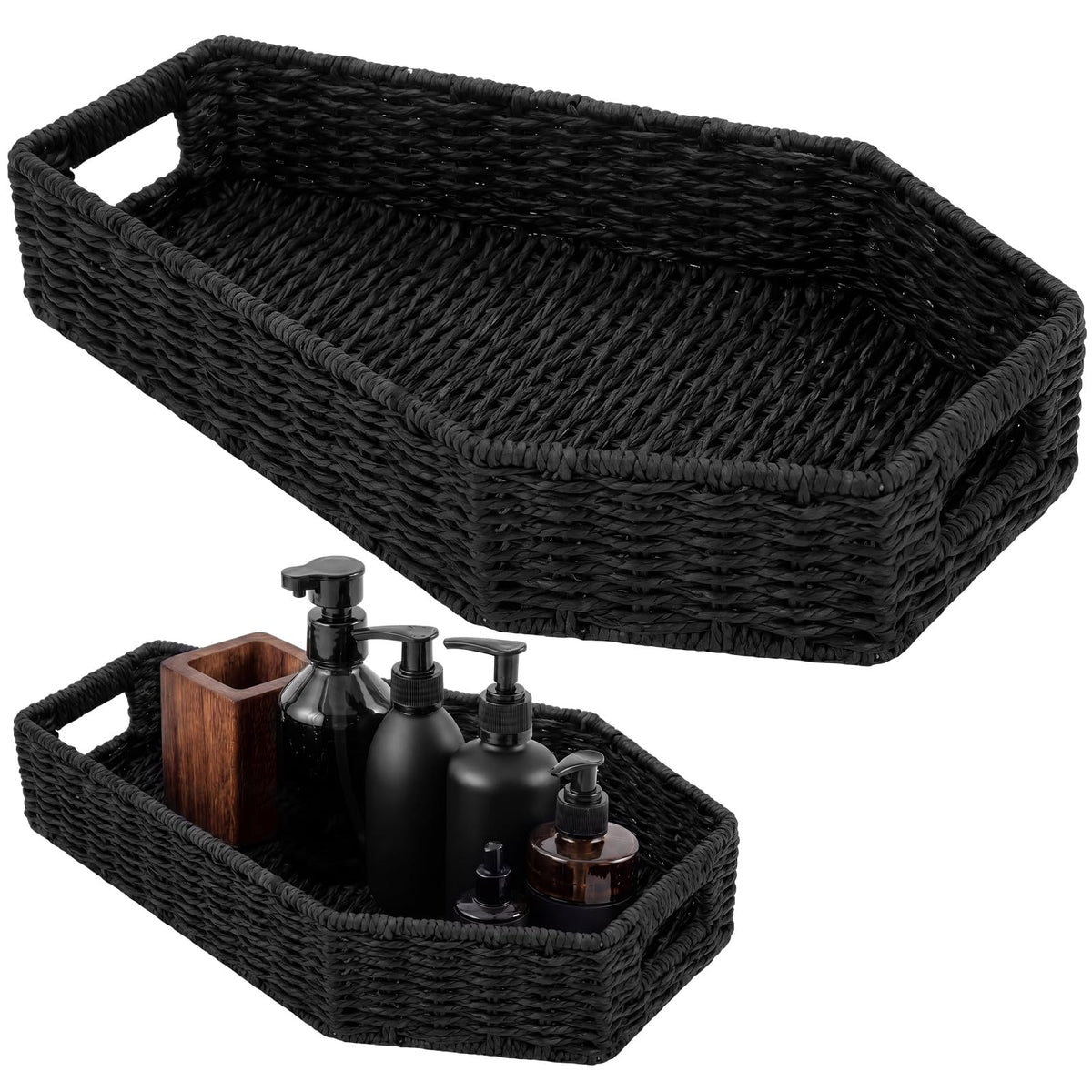 Halloween Bathroom Decor Black Coffin Tray Gothic Woven Paper Rope Basket