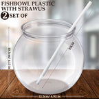 12 Pcs Clear Fish Bowl, 27 Oz Plastic Fish Bowls For Drinks, Unbreakable Heavy Duty Goldfish Bowl With 12 Straws For Carnival Ga