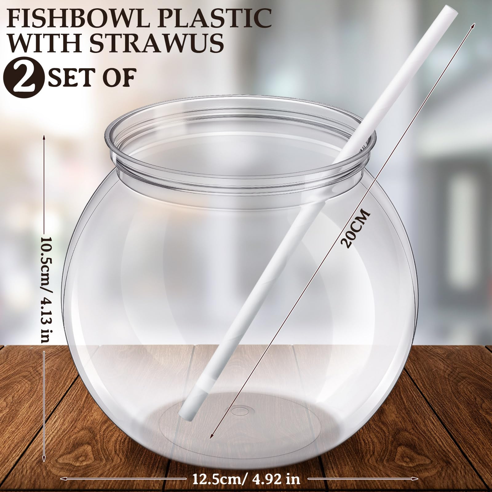 12 Pcs Clear Fish Bowl, 27 Oz Plastic Fish Bowls For Drinks, Unbreakable Heavy Duty Goldfish Bowl With 12 Straws For Carnival Ga