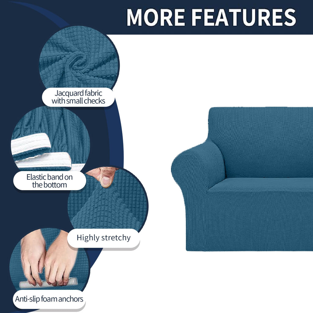 2025 New Stretch Chair Sofa Slipcovers Couch Cover For 1 Seater Furniture Protector Sofa Covers With Elastic Bottom Jacquard Fabric Small Checks For Pets, Kids - Peacock Blue
