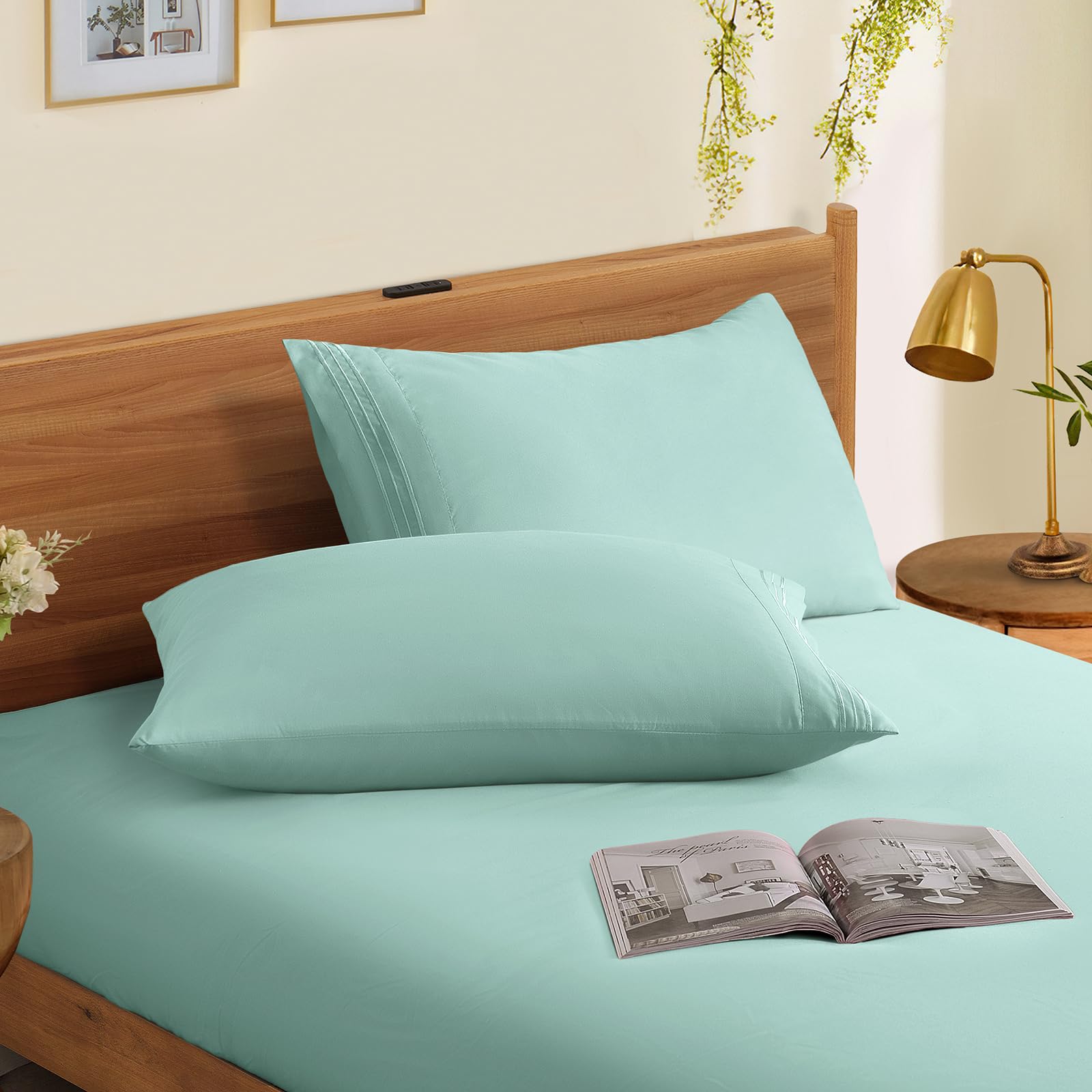 Horbaunal Microfiber Pillowcases 1800 Thread Count Standard Size 20x26 Mint Green, Soft & Shrinkage Resistant, Model QJ230816-017
