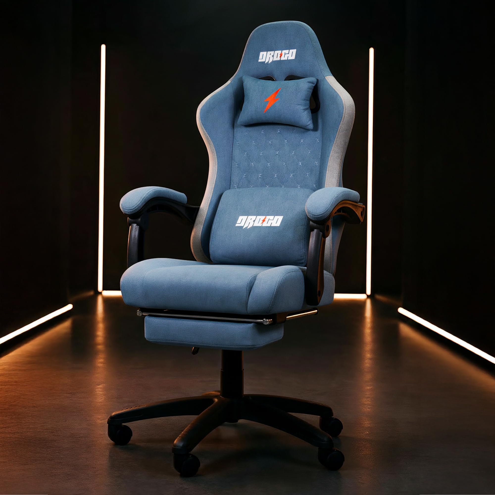 Drogo Throne Ergonomic Gaming Chair With Linkage Armrest, Footrest, Adjustable Seat & Fabric | Computer Chair With Head & Massag
