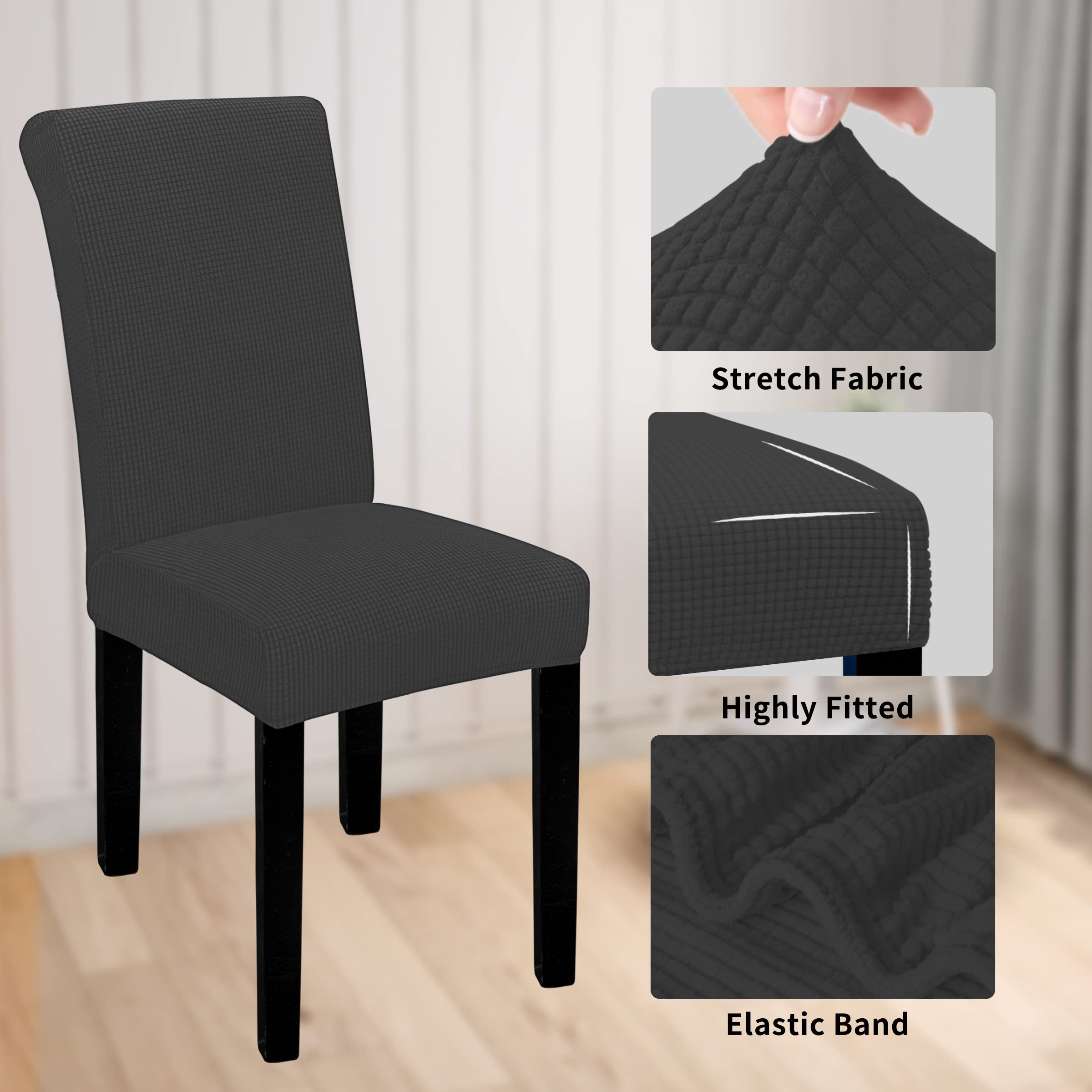 Easy-Going 100% Waterproof Dining Room Chair Cover Set Of 6, Stretch Jacquard Parson Chair Slipcover Removable Washable Chair Protector For Home, Restaurant, Banquet (Xlarge, Dark Gray)