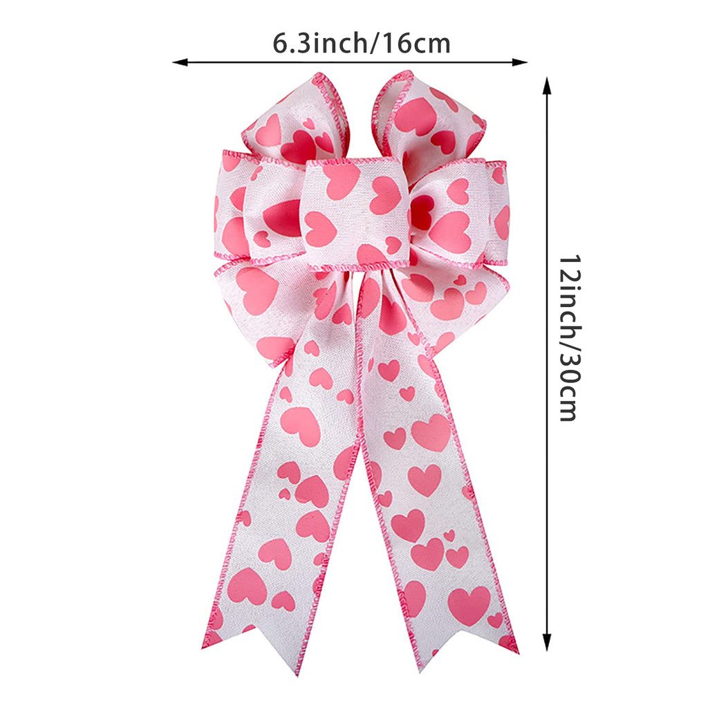 Pink Heart Ribbin Bows Red Heart Wreaths Bows For Wedding Birthday Party Valentine'S Day Decoration 6'' X 12''