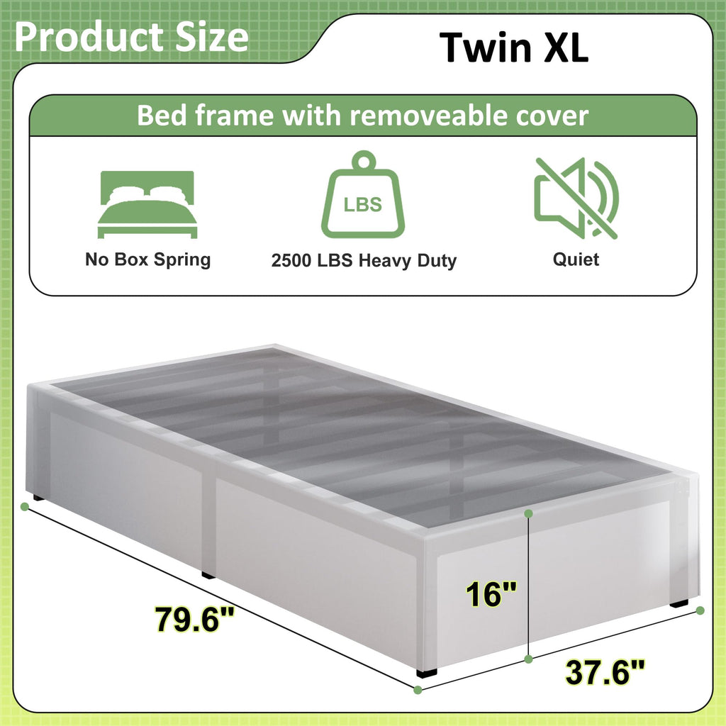 Upcanso 16 Inch Twin Xl Bed Frames With White Skirt Cover, Metal Bed Frame Twin Xl With Storage, Heavy Duty, No Box Spring Needed, Easy Assembly, Noise Free, Mattress Foundation