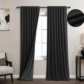 Koufall Black Linen Textured Total Blackout Curtains 52 X 84 Inches Long For Bedroom,Back Tab Pleated Window Curtain Panels Set