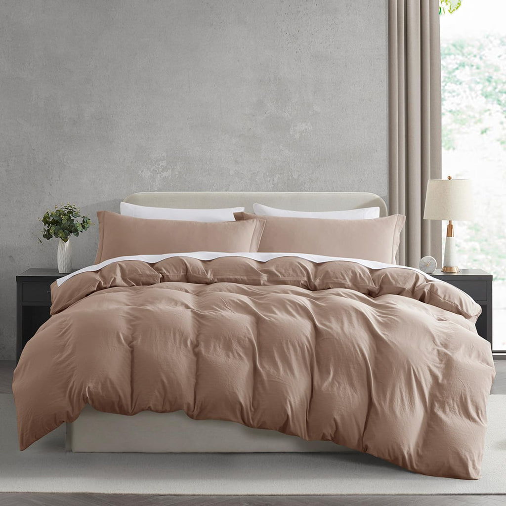 Nestl Khaki Duvet Cover Queen Size - Soft Prewashed Queen Duvet Cover Set, 3 Piece, With Zipper Closure, 1 Duvet Cover 90X90 Inches And 2 Pillow Shams - No Comforter