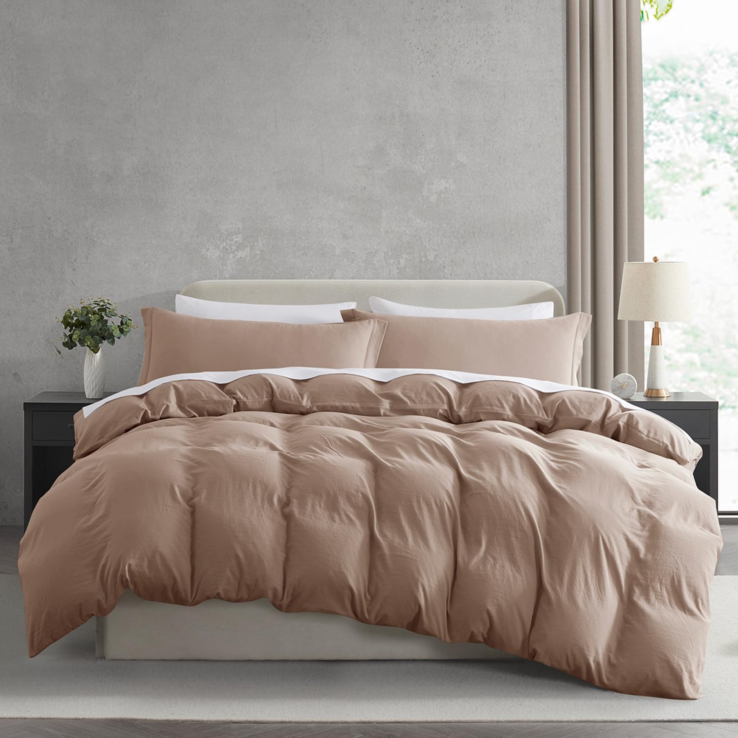 Nestl Khaki Duvet Cover Full Size - Soft Prewashed Full Size Duvet Cover Set, 3 Piece, With Zipper Closure, 1 Duvet Cover 80X90 Inches And 2 Pillow Shams - No Comforter