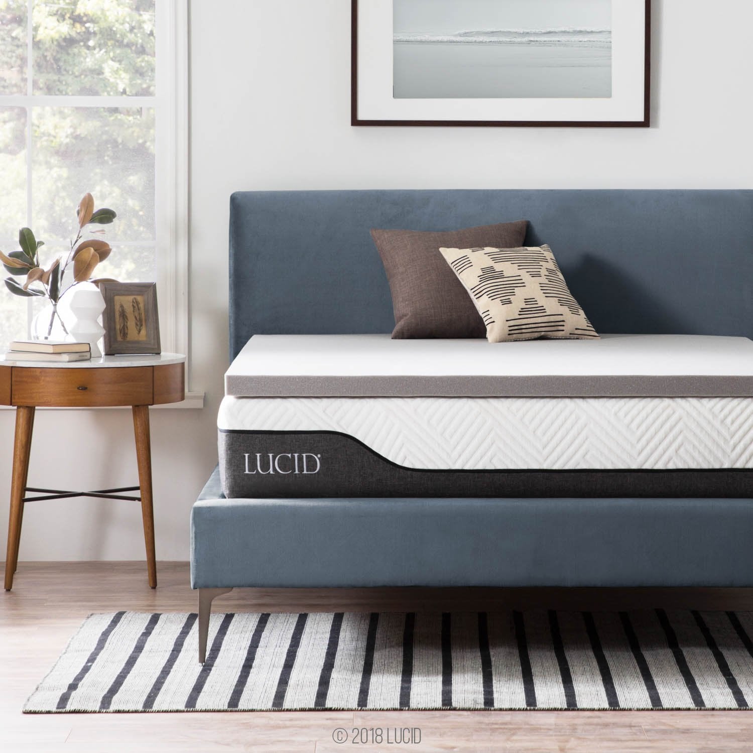 Lucid 2 Inch Mattress Topper Queen - Memory Foam - Bamboo Charcoal Infusion - Cooling Ventilation - Hypoallergenic - CertiPur Ce