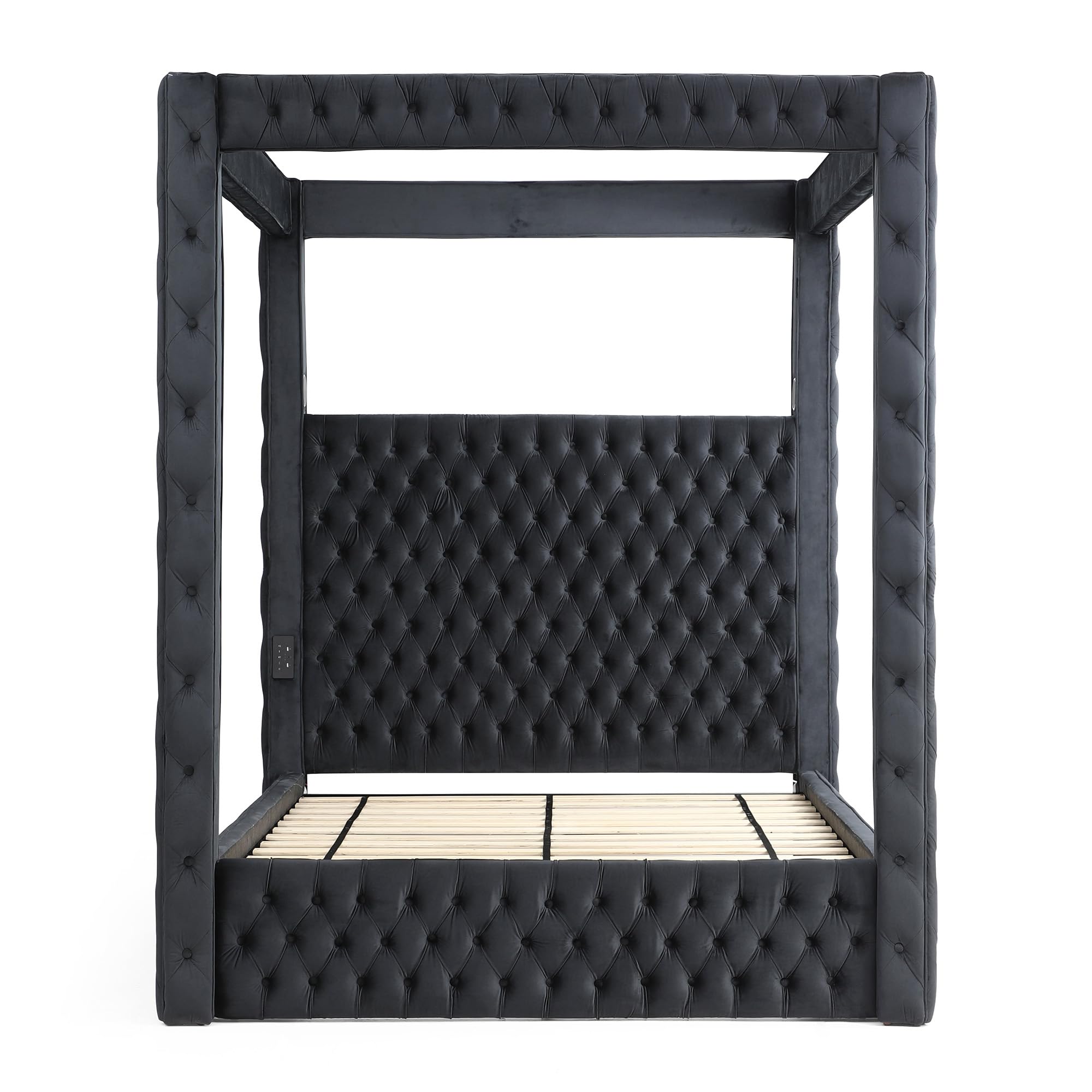 Better Home Products Dream Luxurious Velvet Canopy Bed With Speaker & Usb Connection (Black, Queen)