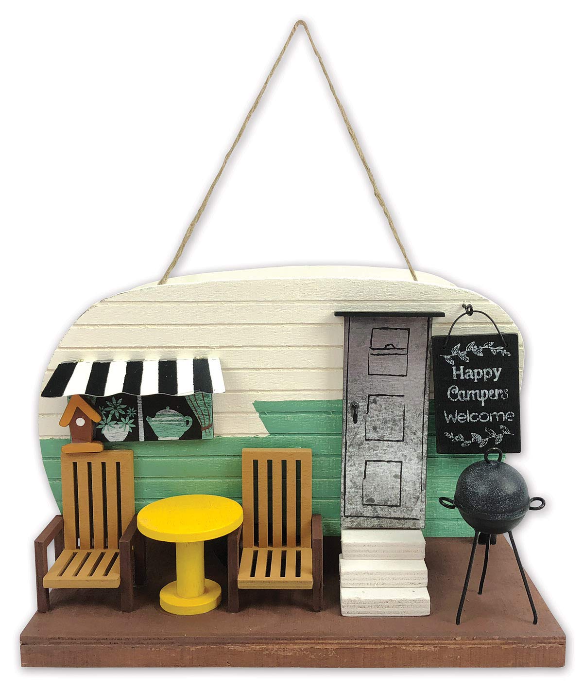 Sunset Vista Designs Bps15346 Welcome To The Woods Decorative Birdhouse, Sea Foam Green Camper Trailer