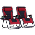 Phi Villa Xxl Oversized Padded Zero Gravity Chair, Foldable Patio Recliner, 30' Wide Seat Anti Gravity Lounger With Cup Holder, Set Of 2, Support 400 Lbs (Red)