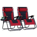 Phi Villa Xxl Oversized Padded Zero Gravity Chair, Foldable Patio Recliner, 30' Wide Seat Anti Gravity Lounger With Cup Holder, Set Of 2, Support 400 Lbs (Red)