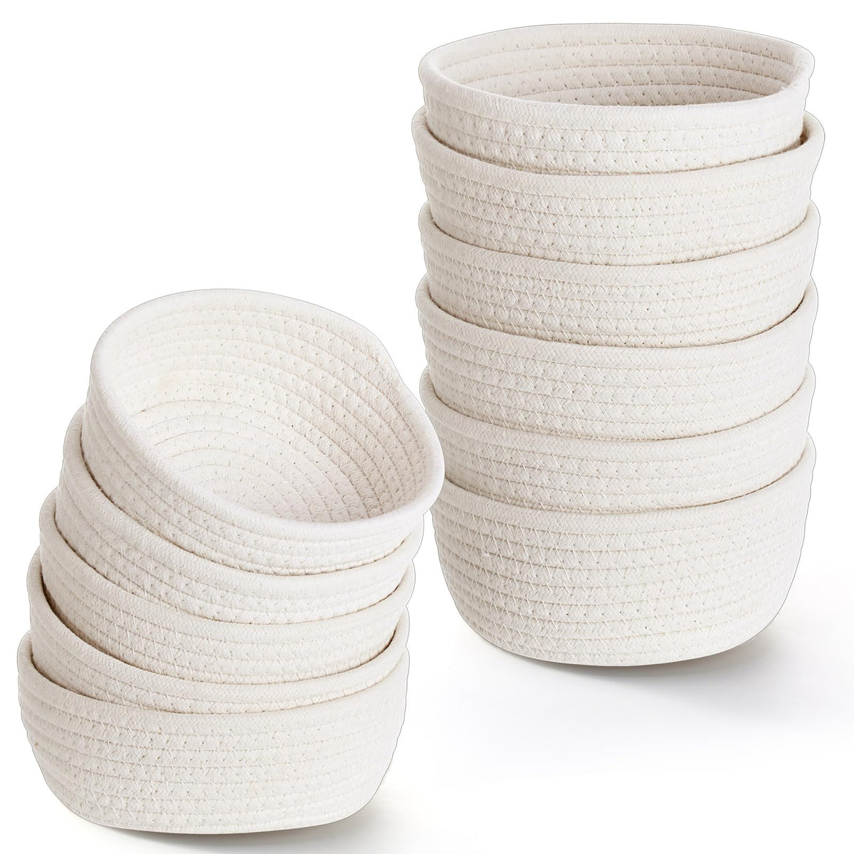 Yinkin 12 Pack Small Storage Basket Cute Natural Cotton Rope Woven Basket Tiny Boho Decorative Toy Storage Bin Gift Baskets for 