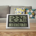 La Crosse Technology 513-1211 Atomic Wall Clock With Jumbo Lcd Display With Indoor Temperature , Silver