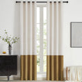 Bulbul Color Block Window Curtains Panels 72 Inches Long Cream Ivory Gold Velvet Farmhouse Drapes For Bedroom Living Room Darken
