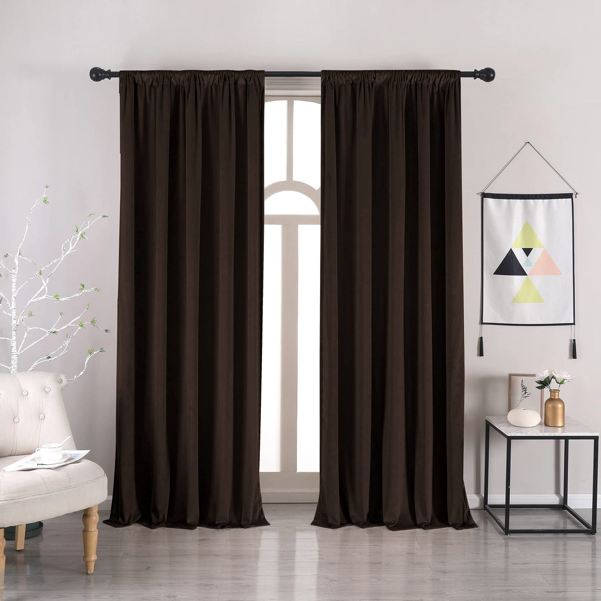 Nanbowang Brown Velvet Blackout Curtains 96 Inches Long Light Blocking Rod Pocket Window Curtain Panels Set Of 2 Heat Insulated