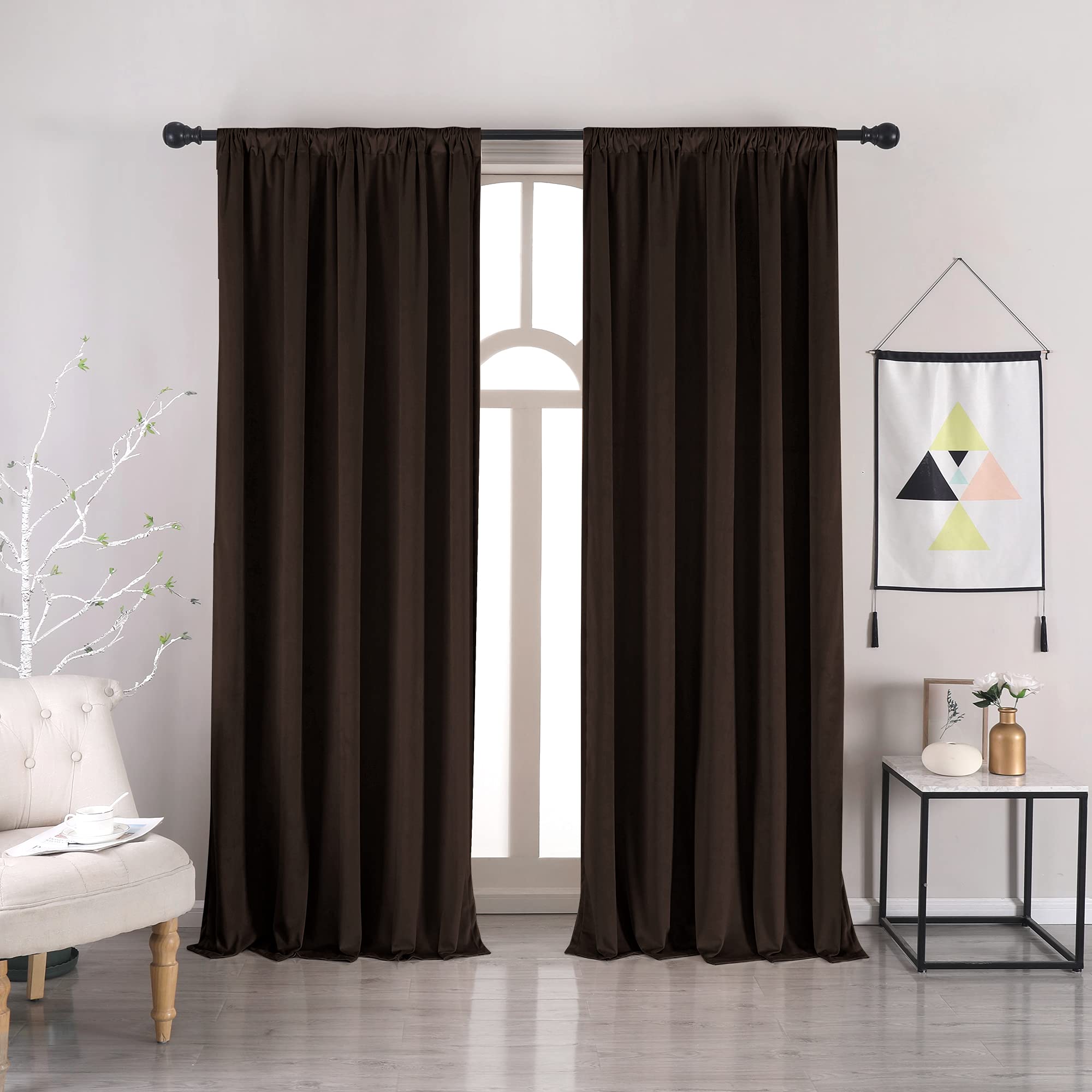 Nanbowang Brown Velvet Blackout Curtains 96 Inches Long Light Blocking Rod Pocket Window Curtain Panels Set Of 2 Heat Insulated