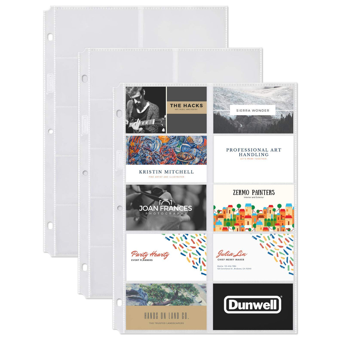 Dunwell Business Card Holder Sleeves - (50 Pack), For 1000 Cards, Heavyweight Plastic Business Card Protector Sheet, Each 3-Hole