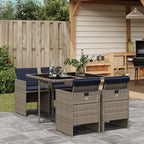 vidaXL Gray Poly Rattan Patio Dining Set with Cushions - 5 Piece Garden Furniture with Foldable Chairs and Tempered Glass Table for Garden, Backyard, or Patio - Lightweight & Weather-Resistant