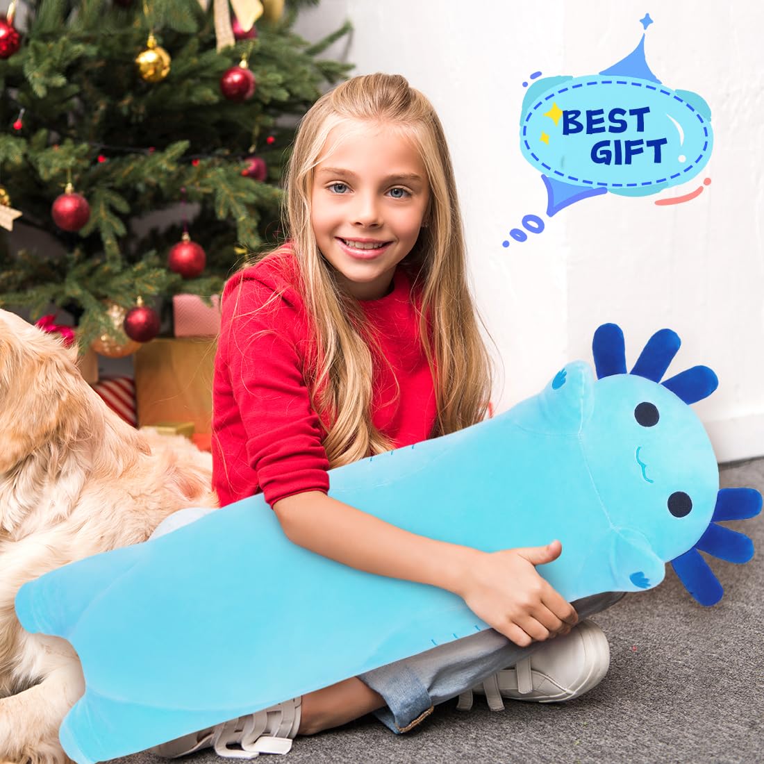 Miaohaha Plush Axolotl Toy 43.3In Stuffed Animal Axolotl Toy Pillow Body Pillow Gift For Kids And Girls(Blue,110Cm/43.3In)