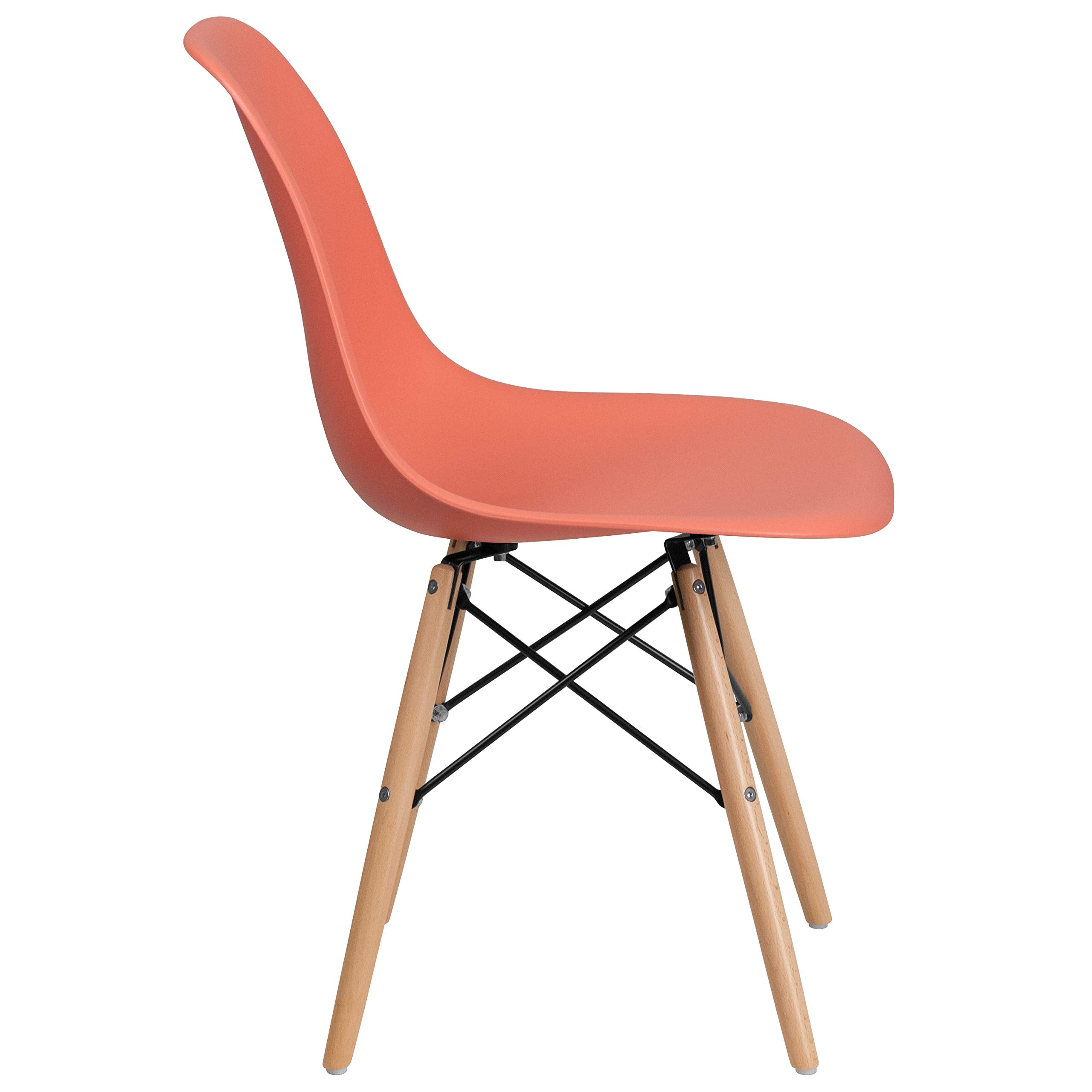 Flash Furniture Elon Series Peach Plastic Chair With Wooden Legs For Versatile Kitchen, Dining Room, Living Room, Library Or Desk Use