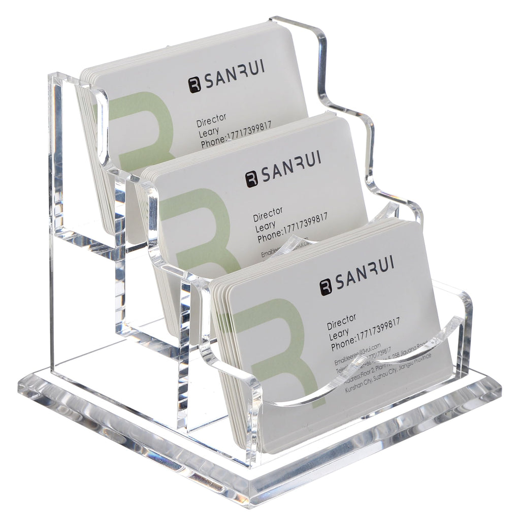 Sanrui Business Card Holder For Desk Clear Acrylic Business Card Holders, Business Card Display Stand 3Tier 3 Slots