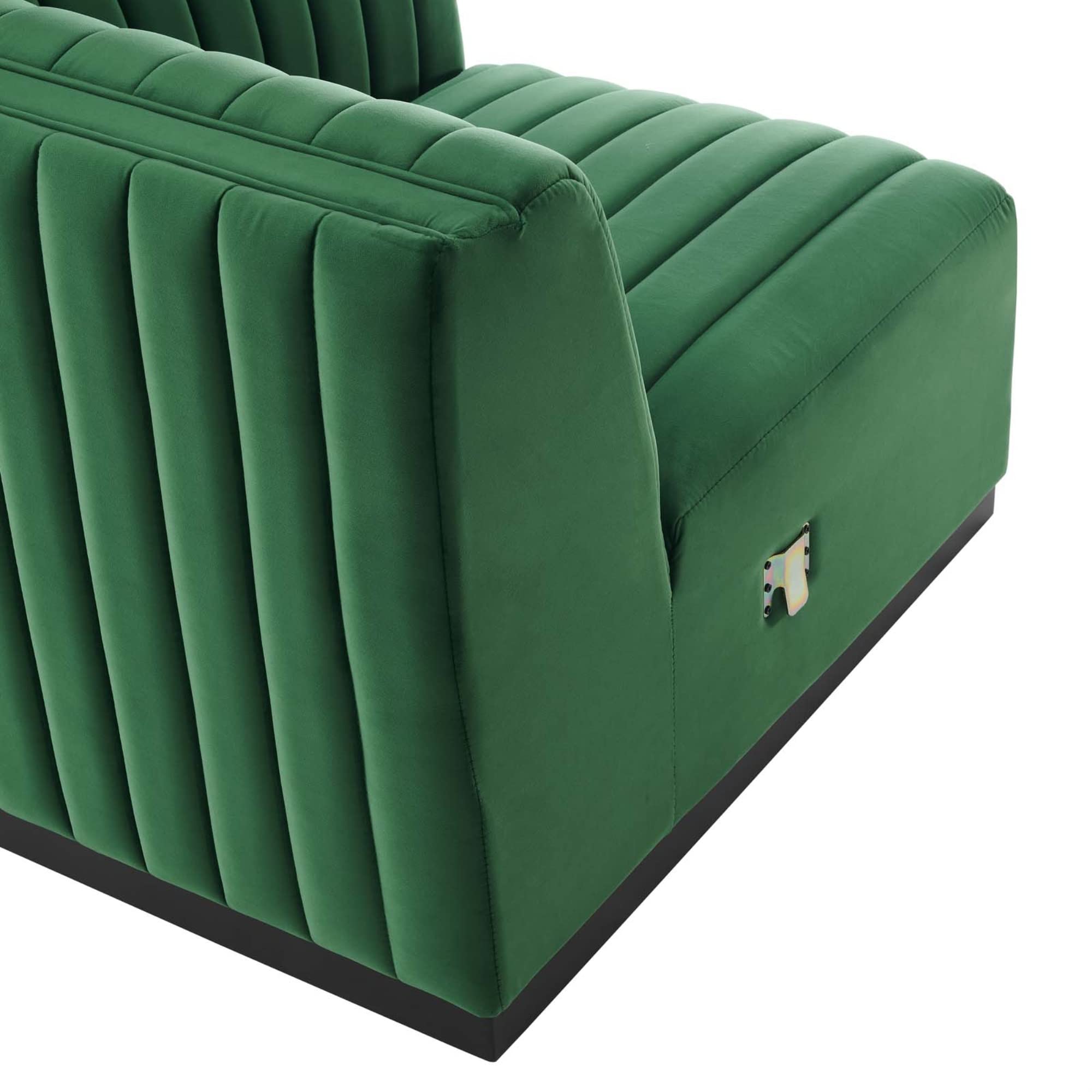 Modway Conjure Modern Channel Tufted Velvet Right Corner Chair In Green