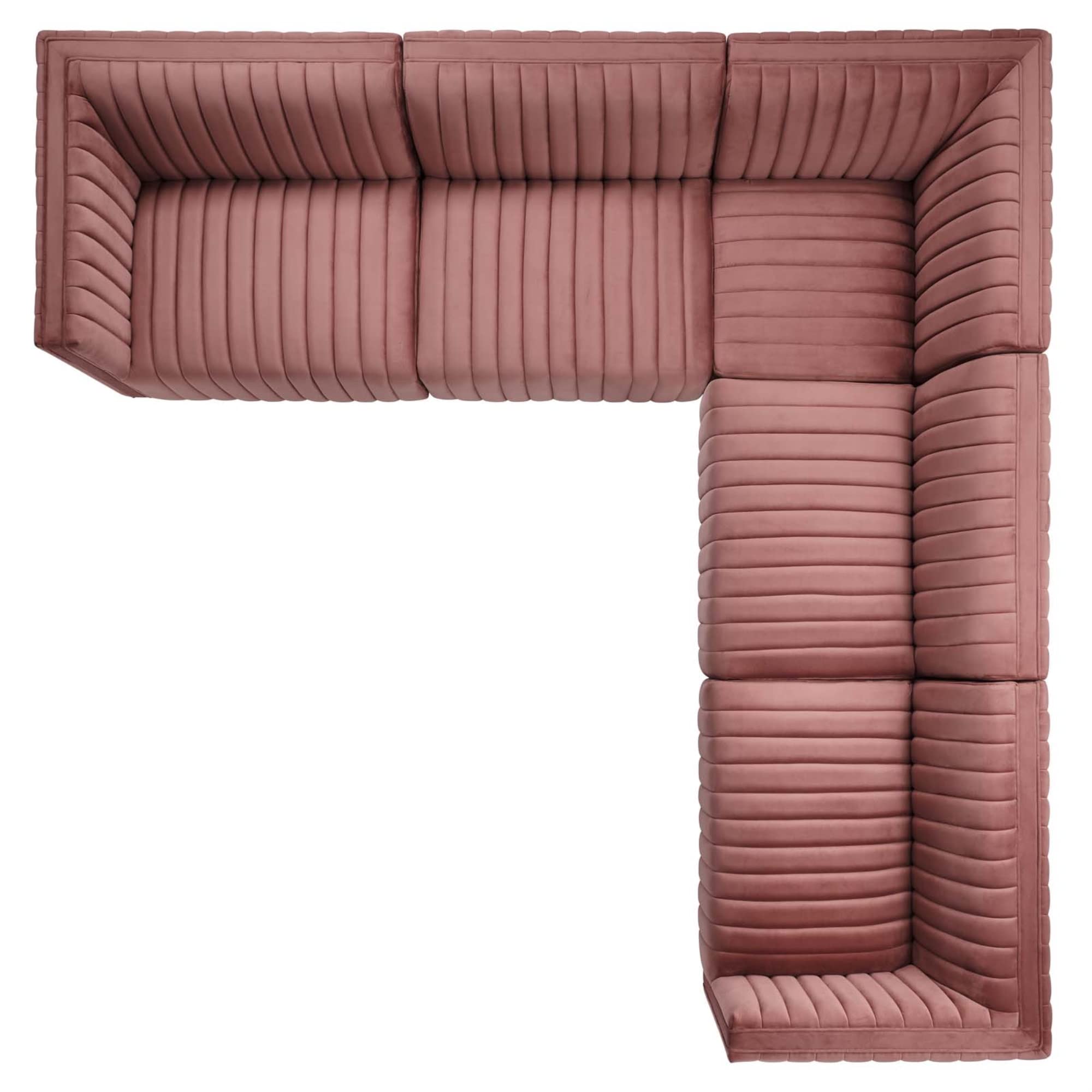 Modway Conjure 5-Piece Velvet And Stainless Steel Sectional In Gold/Dusty Rose