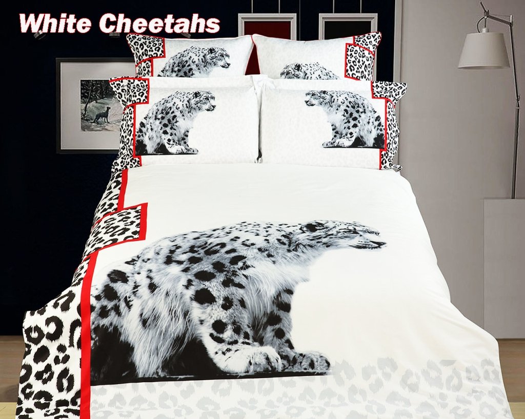 White Cheetahs, 4 Piece Themed Bedding, Twin Size 100% Cotton Duvet Cover - Set In Gift Box By Dolce Mela , Dm431T