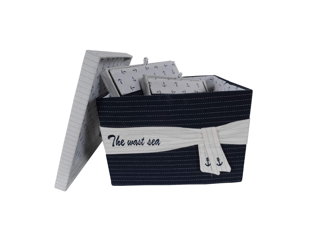 HomeRoots 11.5' x 12' x 8.5' White, Blue, Fabric -Boxes with Cover Set of 3