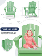 Kingyes Folding Adirondack Chair Set Of 6, Hdpe All-Weather Folding Adirondack Chair, Light Green