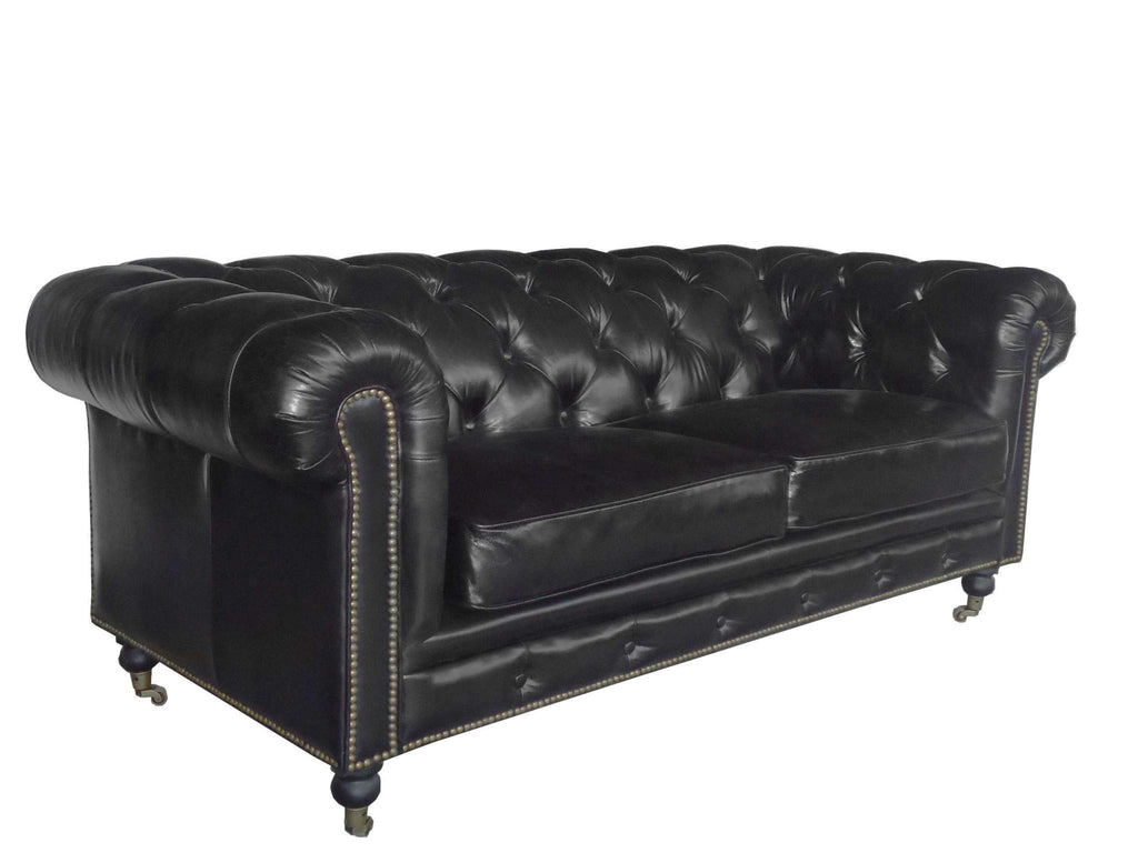 HomeRoots Furniture 36' X 76' X 30' Black Leather Sofa 2 Places