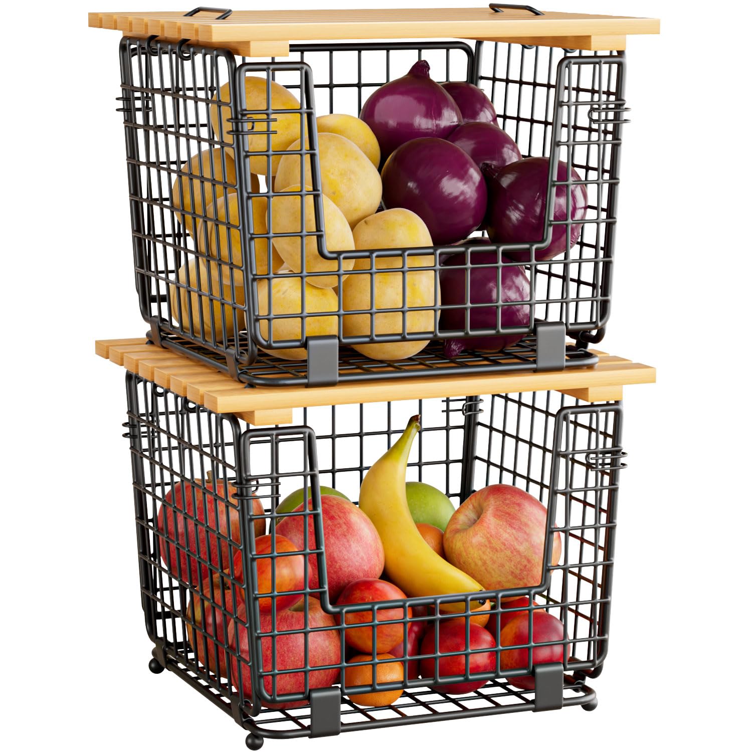 Wire Storage Basket For Kitchen Pantry: Ggiu Kitchen Counter Basket Stackable Wire Organizing Bin For Produce Vegetable - Counte