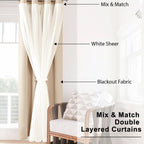 Hiasan Mix & Match Blackout Curtains With Sheer Overlay, Thermal Insulated Privacy Double Layer Room Darkening Window Curtains F