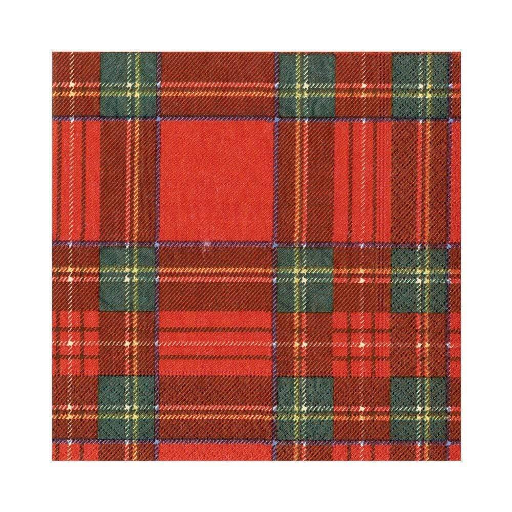 Entertaining With Caspari Royal Plaid Luncheon Napkins, Red, (Pack Of 20)