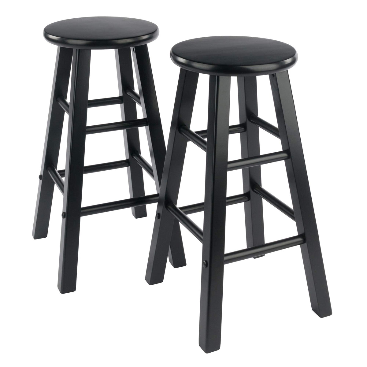 Winsome Element 2-Piece 24In Counter Stool Set, Black Finish, Solid Wood, Modern Design