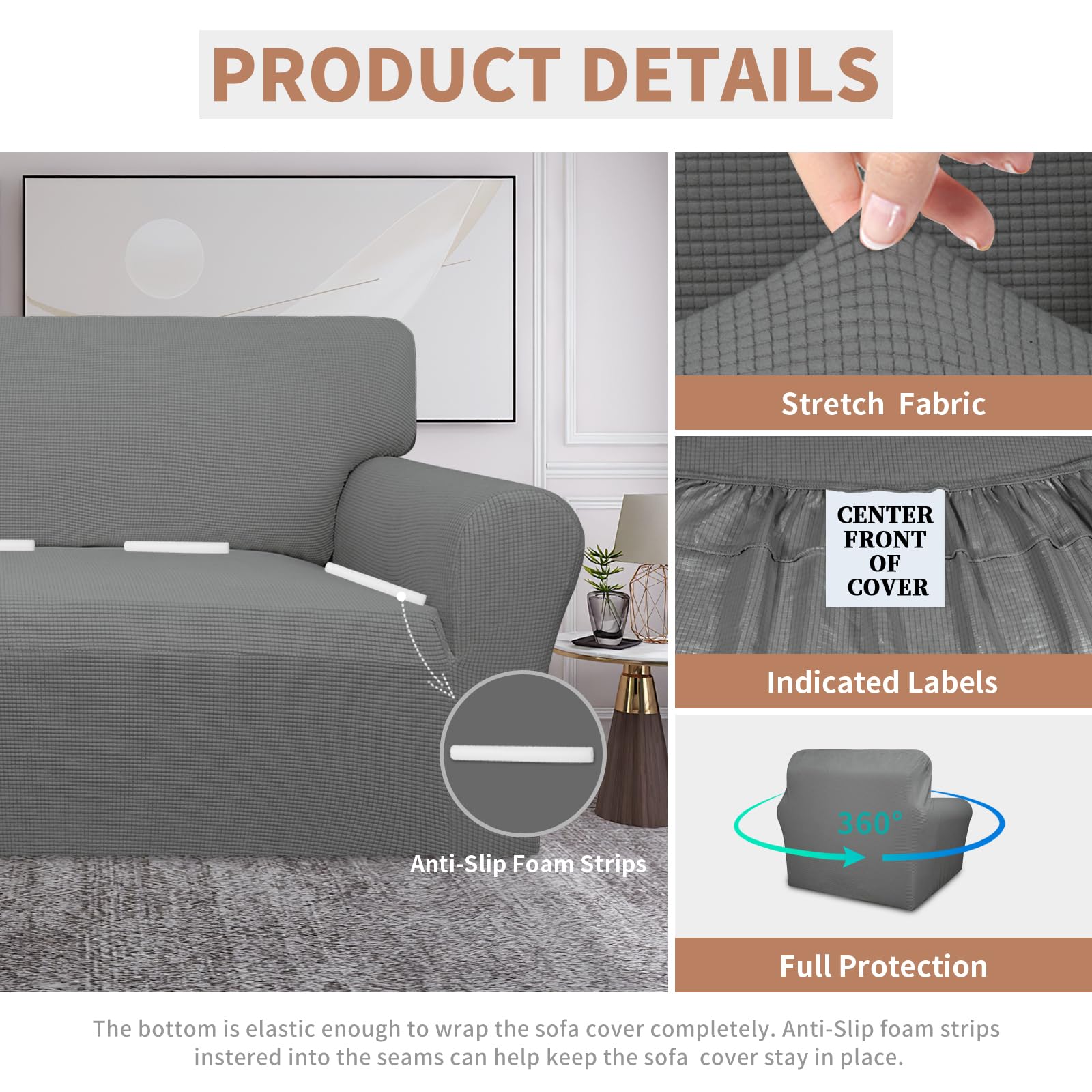 Easy-Going 100% Waterproof Oversized Chair Couch Cover, Dual Waterproof Sofa Cover, Stretch Jacquard Sofa Slipcover, Leakproof Furniture Protector For Kids, Pets, Dog And Cat, Grey