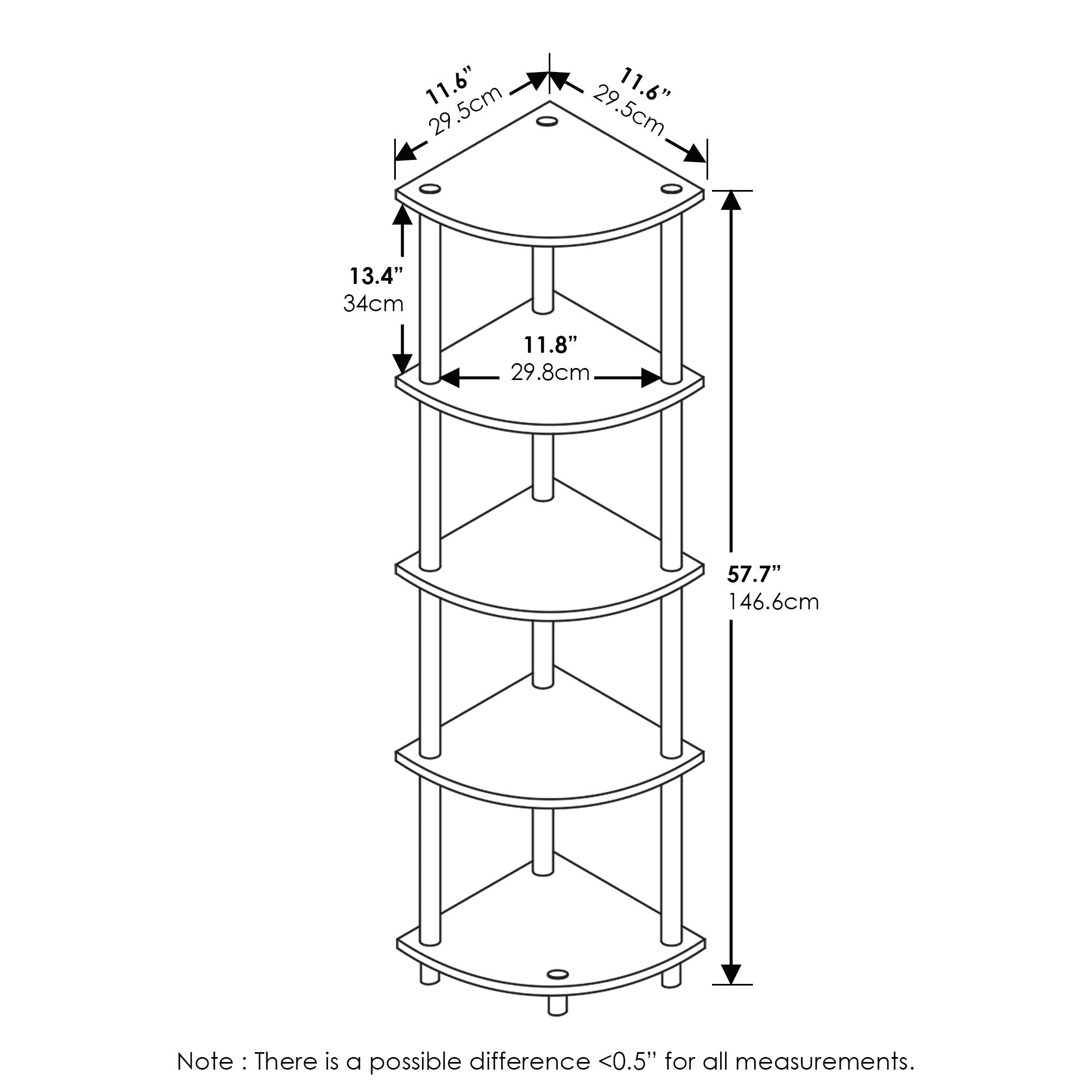 Furinno Turn-N-Tube 5 Tier Corner Display Rack 2 Pack, 2-Pack, Columbia Walnut/Black