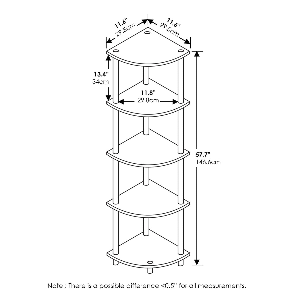 Furinno Turn-N-Tube 5 Tier Corner Display Rack 2 Pack, 2-Pack, Columbia Walnut/Black