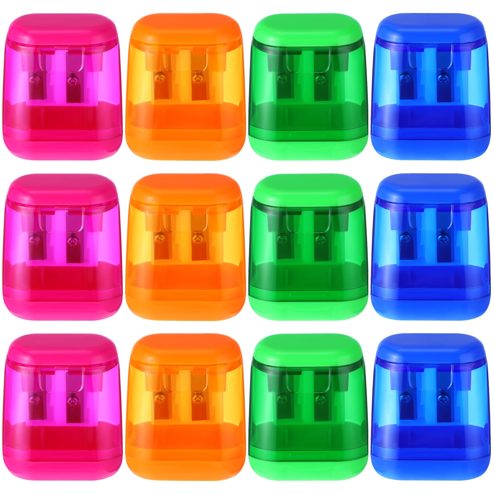 12 Pcs Chivertion Pencil Sharpeners Bulk For School Office, Dual Holes Manual Sharpeners For Kids Assorted Color Compact Sharpen
