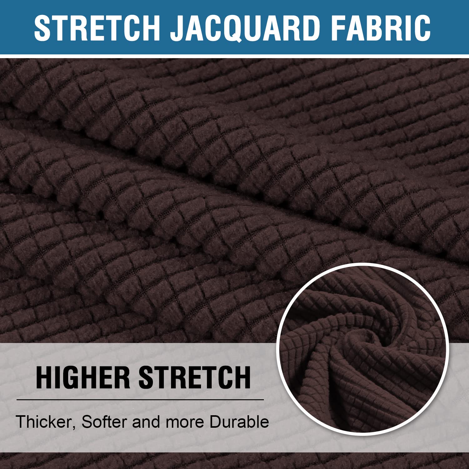 H.Versailtex Stretch 2 Piece T Cushion Sofa Slipcovers Individually Sofa Cushion Covers For 2 Cushion Couch Sofa Seat Cushion Covers With Elastic Bands Featuring Thicker Jacquard Fabric, Chocolate