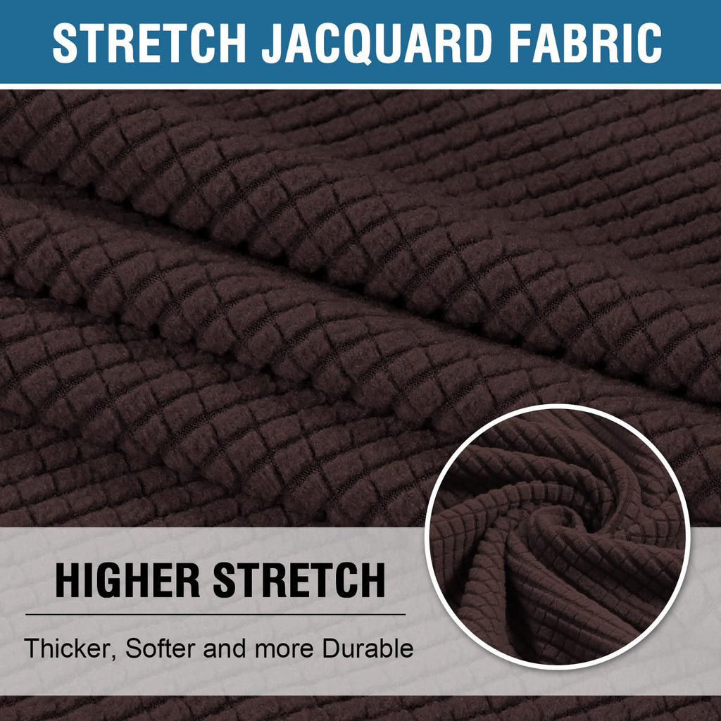 H.Versailtex Stretch 2 Piece T Cushion Sofa Slipcovers Individually Sofa Cushion Covers For 2 Cushion Couch Sofa Seat Cushion Covers With Elastic Bands Featuring Thicker Jacquard Fabric, Chocolate