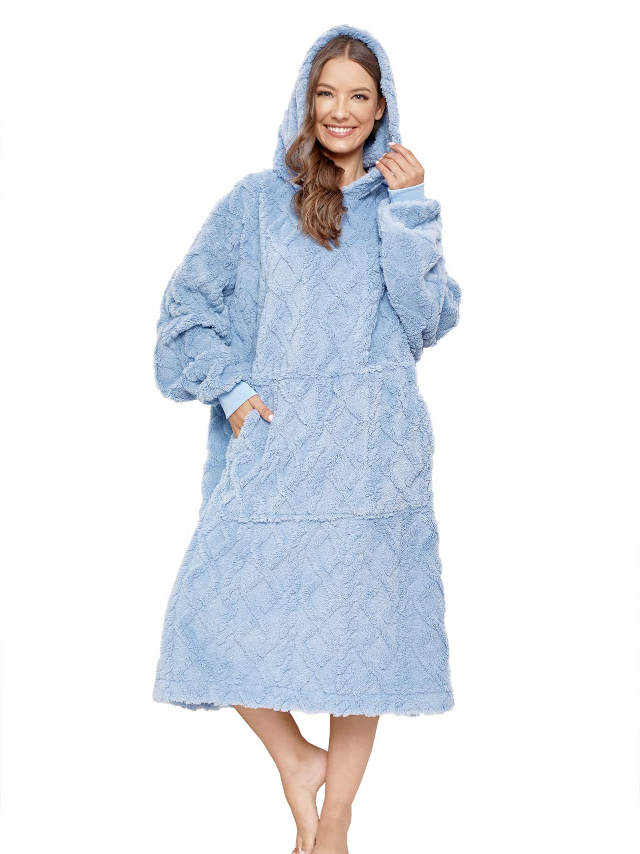 ililmmoe Oversized Sherpa Wearable Blanket Hoodie for Women Men,Long Comfortable Sherpa Blanket Sweatshirt Shaggy Pullover Plush