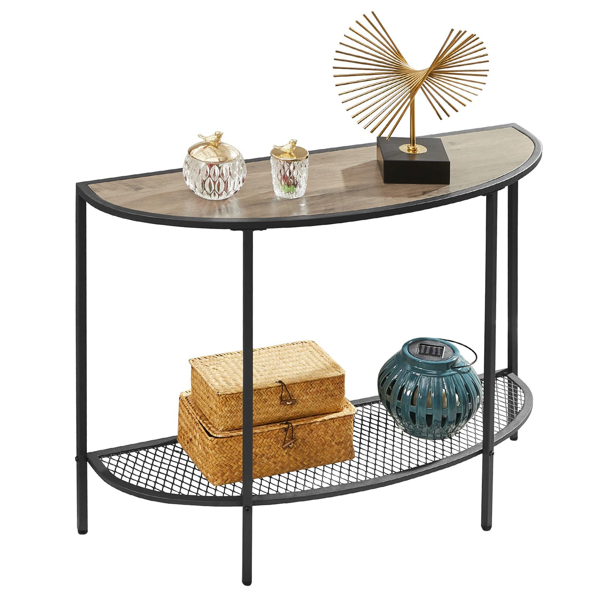 Saygoer Console Table 2 Tier Narrow Entryway Table With Storage Shelves Half Moon Sofa Couch Table Industrial Small Entry Way Tables For Living Bedroom Hallway Office Easy Assembly, Gray Black