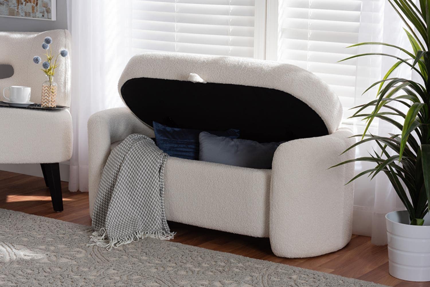 Baxton Studio Oakes Ivory Boucle Upholstered Storage Bench - Thumbnail 4