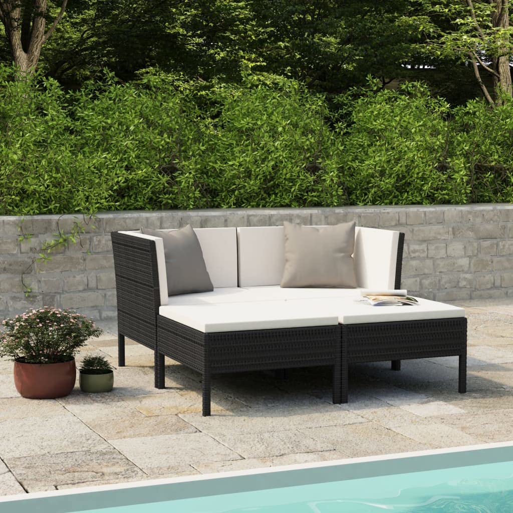 vidaXL Patio Lounge Set with Cushions 4 Piece Garden Outdoor Balcony Backyard Terrace Lounge Seating Home Furniture Set Poly Rattan Black