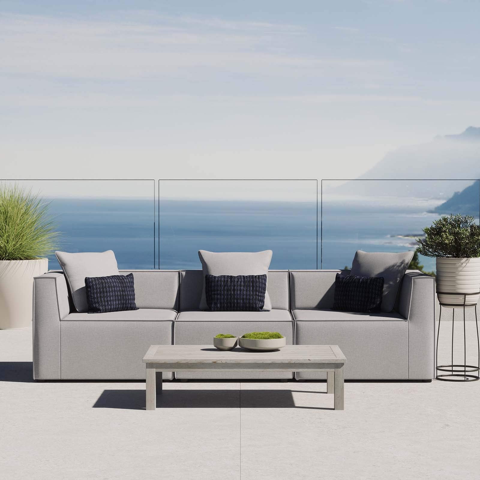 Modway Eei-4379-Gry Saybrook Outdoor Patio Upholstered 3-Piece Sectional Sofa, Gray