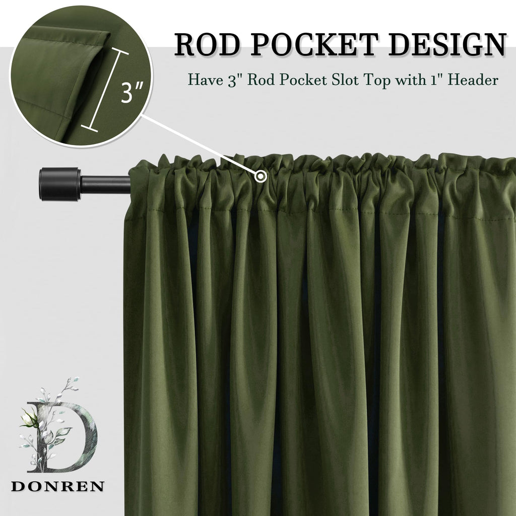 Donren 108 Inch Extra Length Blackout Curtains For Villa Bedroom, Dark Green Room Darkening Thermal Insulated Window Panels For Patio (52' Wide X 108' Long,Olive,2 Pieces)